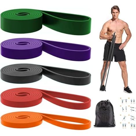Bandes De Résistance - En Caoutchouc Naturel 100% - Pour Renforcement Musculaire, Rééducation Physique Et Étirements - Lot De 5 Avec Sac De Transport (1/3)