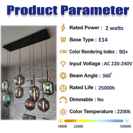 Ampoule LED décorative 2 W, culot E14, filament LED en verre, blanc chaud ambré 2200 K, suspension tubulaire équivalente à 20 W, non dimmable (1/5)