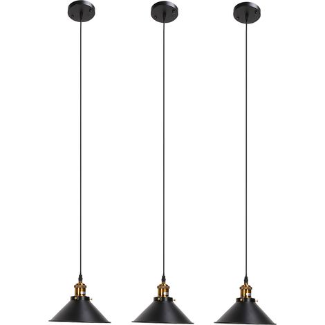 Lot de 3 plafonniers industriels E27 en fer forgé noir, pour extérieur, 85-240 V. (1/5)