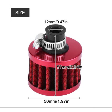 Kit Filtre Admission Air Froid 12mm Auto Bouchon Évent Carter Rouge (1/4)