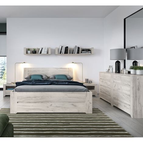 Schlafzimmer Set 7-teilig AMANTEA-129 mit Bett 160x200cm in weiß Eiche (1/5)