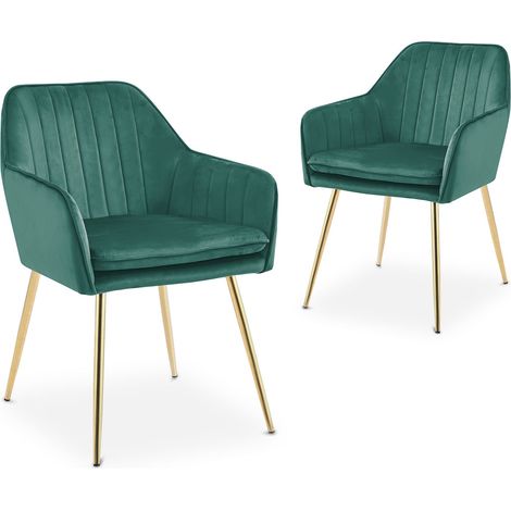 Deco In Paris – Lot de 2 chaises avec accoudoirs en velours vert – Dossier enveloppant – Pieds en métal doré – Hauteur d’assise 50 cm (1/5)