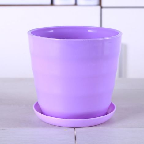 Pot de Fleurs Flexible Moderne Rond avec Soucoupe Amovible pour Jardin Bureau Balcon Violet (1/2)