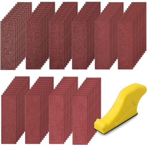 100 hojas abrasivas con bloque de lijado manual, papel de lija con granos 40/60/80/120/180/240/320/400/600/800. (1/5)