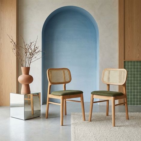 Lot de 2 chaises bohème bois d'hévéa et cannage kaki - Mani (1/5)