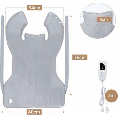 Tappetino riscaldante per collo e schiena - Coperta riscaldante, 6 temperature regolabili/Timer/Lavabile in lavatrice - 61x94 cm (1/4)