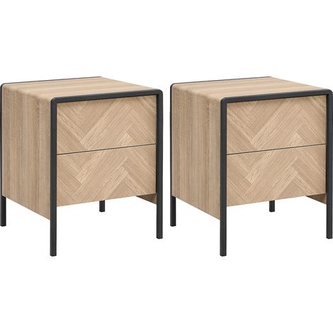 Comodino 2 cassetti MDF e Metallo Naturale e Nero - Lotto di 2 - TUMACO (1/5)