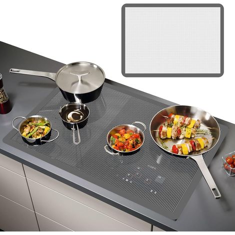 Tapis de Protection Plaque Induction 80x52cm Protège Plaque Induction Silicone Tapis Plaque Induction Protection Plaque de Cuisson Magnétique Anti Rayures Non Slip Anti-éclaboussures(Blanc) (1/5)