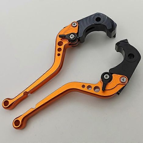 Poignée de frein, d'embrayage hydraulique et de klaxon pour guidon de moto Kawasaki ZX1400 ZX14R ZZR1400 (tige longue orange) (1/5)