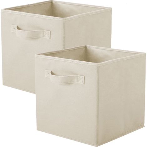 Caja de almacenamiento plegable de tela en forma de cubo, cesta organizadora de cubo de 28 cm, color beige, paquete de 2 (1/4)