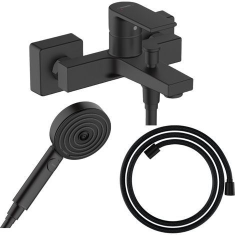 Pack mezclador baño ducha HANSGROHE Vernis Shape + Flexible Designflex + HANSGROHE Pulsify Select 105 rociador 3 chorros negro mate