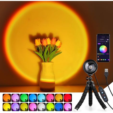 Sunset Lamp de Projection 360°, Sunset Lamp Coucher de Soleil Intelligente avec APP Control, Changement de Couleur avec Synchronisation Musicale, Lampe Ambiance pour Salon (1/5)