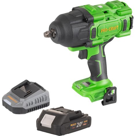 Atornillador de impacto a batería Procraft PWA80bb 20 V 1600 Nm 1/2" sin escobillas + 1 batería 2,0 Ah + cargador