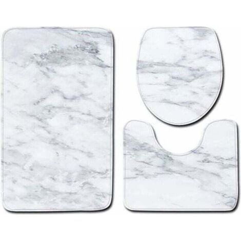 Marble pattern bath mat and toilet seat cover three-piece set, marble pattern toilet seat cover, toilet seat cover (1/4)