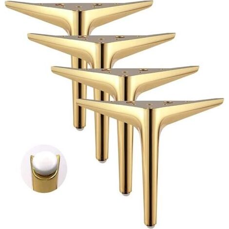 Set mit 4 dreieckigen Möbelfüßen aus goldfarbenem Eisen – Höhe 12 cm – Tragkraft 113 kg – Schnelle Montage dank vorgebohrter Löcher (1/5)