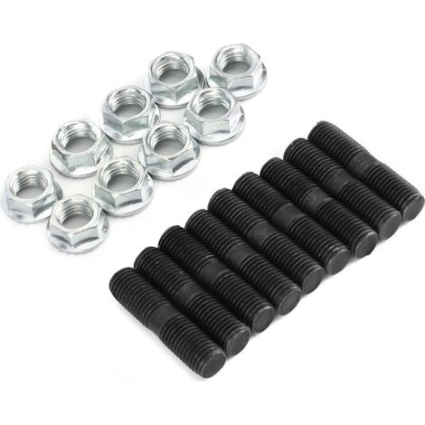 Jeu de 9 goujons turbo M10x1,25 avec écrous freinés, accessoire auto compatible Mitsubishi, fixation moteur robuste, kit de remplacement haute qualité. (1/5)