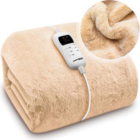 Dreamcatcher Electric Blanket Faux Fur Heated Throw Blanket 160x130cm Machine Washable Thermal & Timer 9 Heat Settings Natural (1/5)