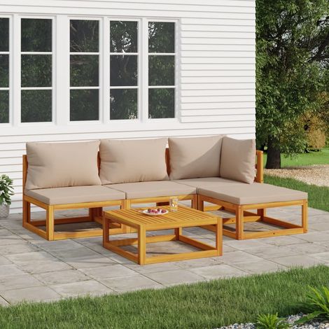 5-tlg. Garten-Lounge-Set mit Taupe Kissen Massivholz (1/5)