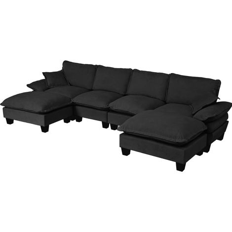 Modulares U-Ecksofa aus schwarzem Chenille, 6-Sitzer mit mobilem Hocker MODENUIT (1/5)