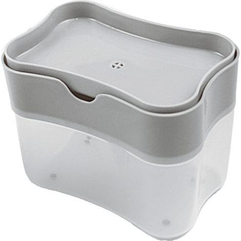 Distributeur de savon à pousser en plastique, économie de travail, plat pour le lavage des mains, évier de cuisine gris (1/5)