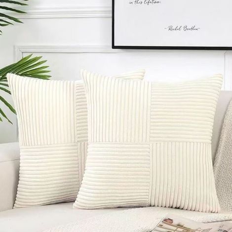 Lot de 2 Housse Coussin 40x40 Crème Blanc en Velours Côtelé Super Doux