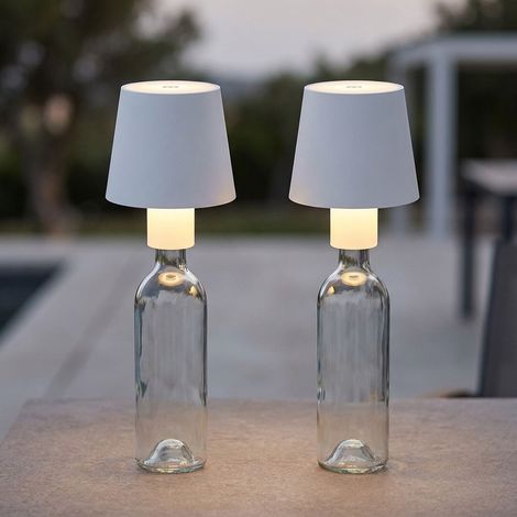 Lampada da tavolo Lampada da tavolo per esterni interni Lampada a bottiglia LED bianca Lampada da giardino Touch dimmer Batteria ricaricabile USB, metallo, 1x LED 3W 130lm, DxH 10,6x13 cm, set di 2 (1/5)
