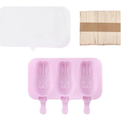 Lot de 3 moules à glace en silicone en forme de lapin, avec couvercles et bâtonnets en bois, moules 3D pour glaces, pâtisseries, chocolat et bonbons, sans BPA, violet (1/5)