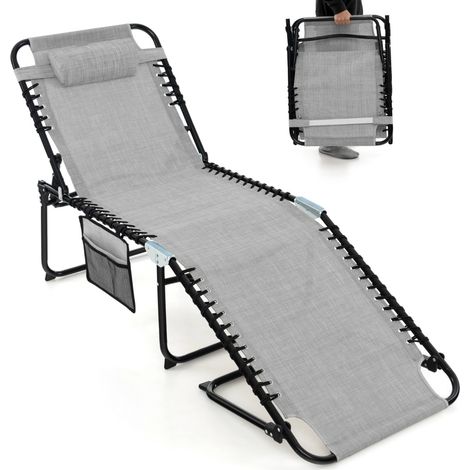 Chaise Longue Pliante Appuie-tête Amovible Dossier Réglable 4 Positions Acier Antirouille Camping Terrasse Gris CWXT4459 DESIGN IN (1/2)