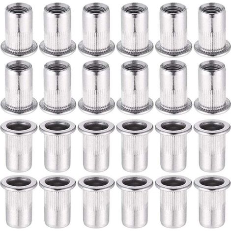 60 Pièces 304 Ecrou a Sertir M8 en Acier Inoxydable Tête Plate Ecrou Aveugle Rivet Fileté Ecrou a Rivet pour pince à insert fileté (1/4)