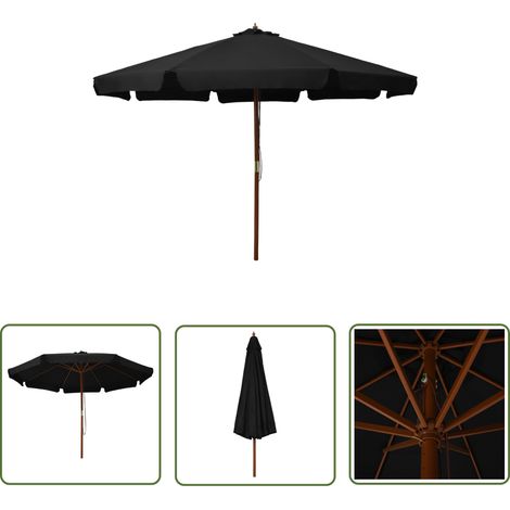 The Living Store Sonnenschirm mit Holzmast 330 cm Schwarz - Terrassenschirm - Sonnenschutz - Gartensorgen - Outdoor Möbel - Sommergarten (1/5)