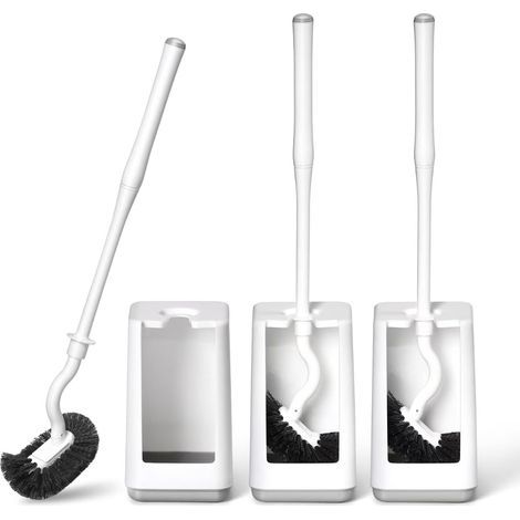 Brosse WC et support 3 pièces - Brosse WC robuste en plastique à long manche avec base ventilée - Montage facile pour un nettoyage en profondeur - Blanc 3 (1/5)