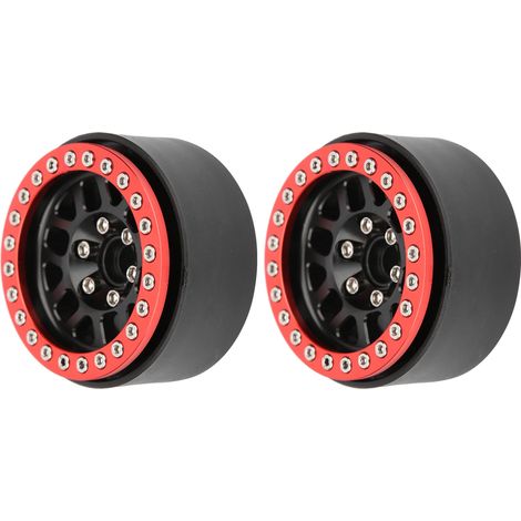 2Pcs Moyeux en Alliage d'Aluminium sans Colle 1.9" pour Voiture RC, Trou Carré 12 Points (Rouge et Noir) (1/5)