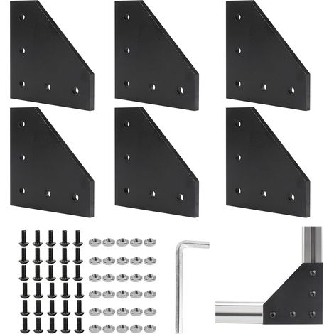 6Pcs Plaque de Connexion Profil en Aluminium 40 x 40 L Plaque de Jonction Extérieure, Supports D'angle, Plaque D'angle, Profilés Extérieur L Forme avec Écrous pour 9mm Profilé Alu, Noir (1/5)