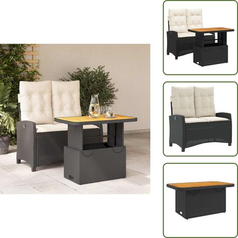 Banc inclinable - vidaXL Ensemble à manger de jardin coussins 2pcs noir résine tressée - Table relevable (1/5)