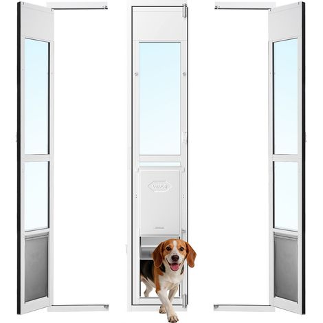VEVOR Chatiere pour Porte Coulissante en Verre, Porte pour Chien et Chat, Ouverture Pivotante a 180°, Hauteur Reglable de 1927 a 2049mm, Cadre en Alliage deAluminium, Rabat et Verrouillage, Taille L (1/5)
