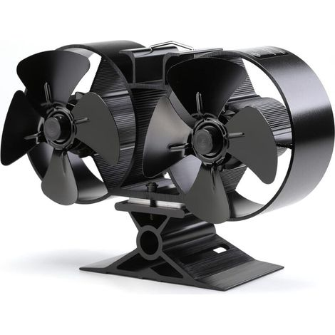 Ventilatore per camino a doppia testa con 8 pale – Alluminio – Avvio automatico – Silenzioso – Per stufe a legna – 22,5 x 14,5 x 8,5 cm