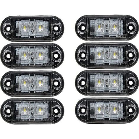 Feux de position latéraux pour voiture, 8PCS 12V/24V LED Lampe de signalisation universelle pour camion, remorque, van, caravane, camion, blanc