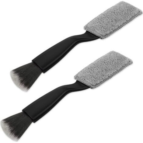 Lot de 2 brosses à Double tête, Brosse à poussière 2 en 1 pour intérieur et extérieur de Voiture, Anti Rayures, Outil de Nettoyage Automatique avec Poils Doux pour Grille d'aération (Noir) (1/5)