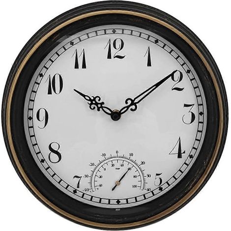 Wanduhr mit Thermometer IP44 Vintage Runde Gartendekoruhr--