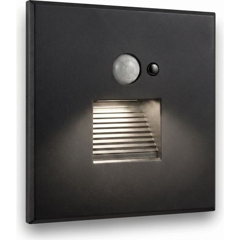Plafoniera a LED per scale, nera, 230V, in alluminio, con sensore di movimento e crepuscolare, 4500K. (1/5)