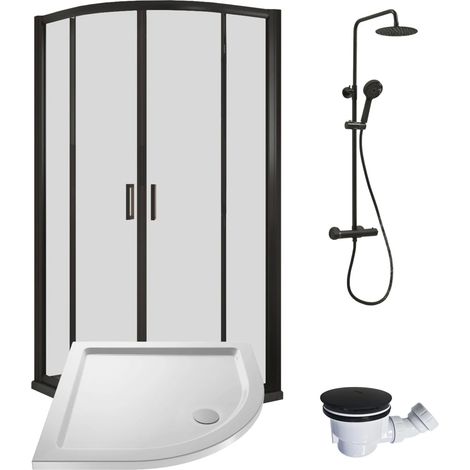 Rene 800 or 900mm Black Framed Quadrant Cubicle Package Inc Black Shower Valve, 800x800mm (1/5)