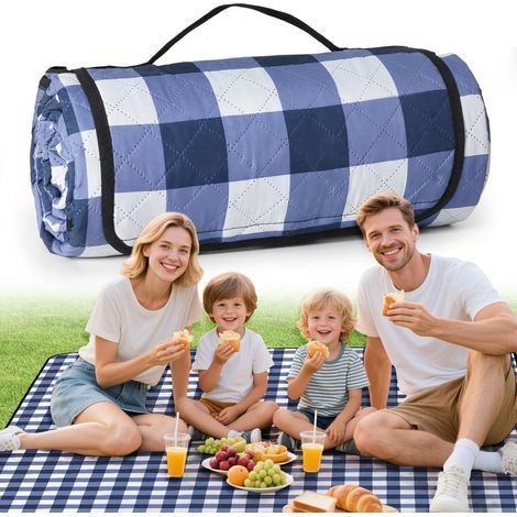 Couverture de Pique Nique, 200 x 200cm Tapis de Plage Anti Sable et Lavable, Natte de Plage Imperméable pour Camping en Plein Air, Bleu (1/5)