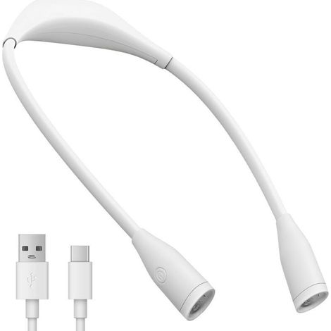Lámpara de cuello LED recargable por USB para leer y tejer, lámpara de lectura manos libres con 3 colores y 9 niveles de brillo, brazo flexible de 360°, luz suave sin parpadeos, Clase A (1/5)
