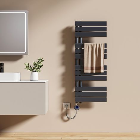 EMKE Elektrischer Badheizkörper 104 x 40 cm 400 W Anthrazit Handtuchwärmer mit WiFi Tuya App-Steuerung IPX4 4 Modi