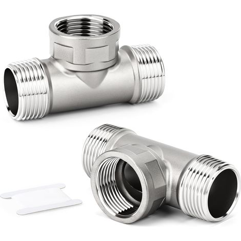 2 pièces de raccords en T en acier inoxydable 304, raccords de tuyaux à filetage BSP 1/8" mâle x femelle x mâle, adaptateur en T à branche femelle (1/5)