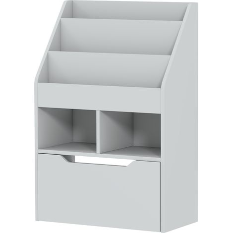 Étagère enfant tiroir. Bibliothèque compartimentée. 60 x 29,9 x 90 cm. Grise. (1/5)