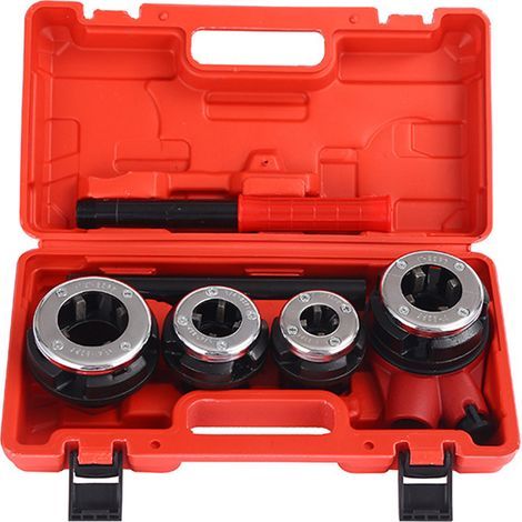 Pipe threading kit, 4 manual threading dies for plumber's pipe 1/2" 3/4" 1" 1.2" high-quality carrying case (1/5)