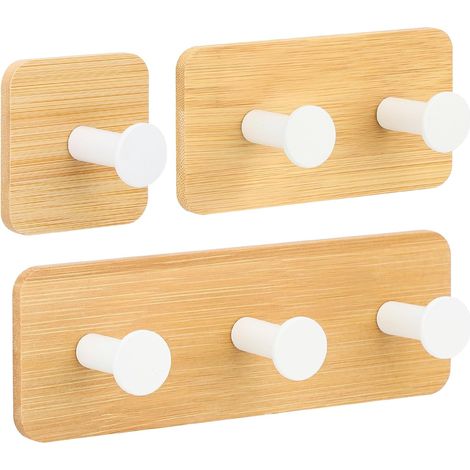 Patere Adhesive, 3 Piezas Crochet Adhésif Bambou, Sans Percer, Crochet Adhesif Mural Blanc pour Ceinture, Clés, Parapluies, Vêtements