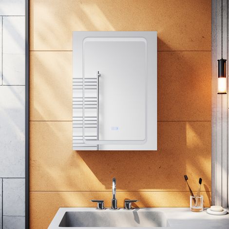 SONNI armario con espejo de baño 3 puertas 105 x 65 cm armario con espejo de baño con iluminación y enchufe Espejo de baño armario con espejo LED con interruptor basculante (1/5)