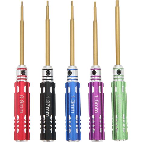Jeu de 5 tournevis hexagonaux en acier (0,9mm, 1,27mm, 1,3mm, 1,5mm, 2,0mm) pour modélisme RC - Poignée antidérapante (1/5)